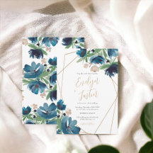 Elegant dusty blue gold Floral Watercolor Wedding