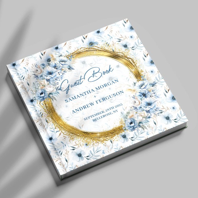 Elegant Dusty Blue Gold Glitzer Wedding Guest Book Gästebuch (Elegant Dusty Blue Gold Glitter Wedding Guest Book)