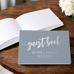 Elegant Dusty Blue Gold Modernes Minimalistisch Gästebuch
