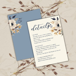 Elegant Dusty Blue Gold Winter Floral Wedding Begleitkarte