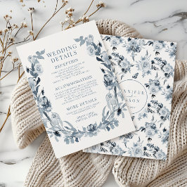 Elegant Dusty Blue Gray Floral Wedding Details Begleitkarte