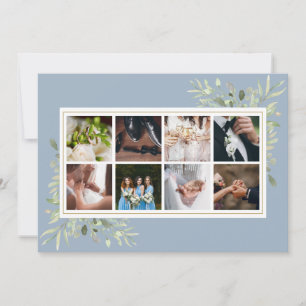 Elegant Dusty Blue Greenerity Foto Collage Wedding Dankeskarte
