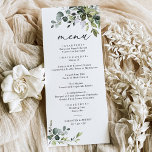 Elegant Dusty Blue Greenerity Wedding Menu Menükarte<br><div class="desc">Dieses individuell anpassbare Menu Template wurde für die Abstimmung mit unserer Boho Greenery Hochzeitskollektion konzipiert und bietet gemischte Aquarell-Blätter,  gepaart mit einer klassischen Serife in Schwarz,  mit einem Monogramm auf der Rückseite. Matching-Elemente verfügbar.</div>