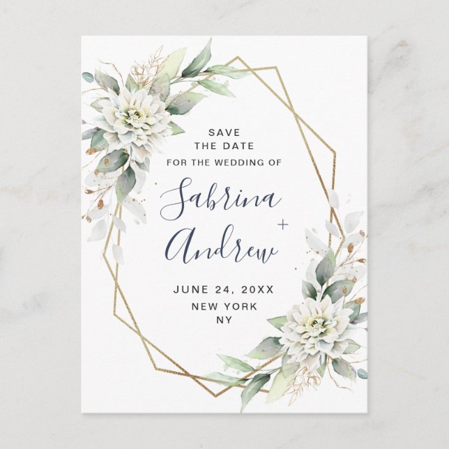 Elegant Dusty Blue Greenerity Wedding Save the Dat Postkarte (Vorderseite)