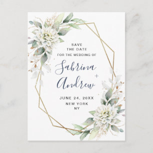 Elegant Dusty Blue Greenerity Wedding Save the Dat Postkarte
