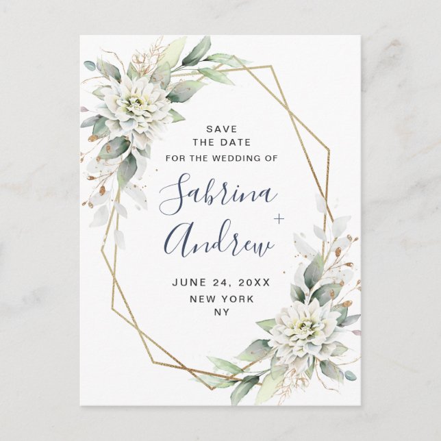 Elegant Dusty Blue Greenerity Wedding Save the Dat Postkarte (Vorderseite)