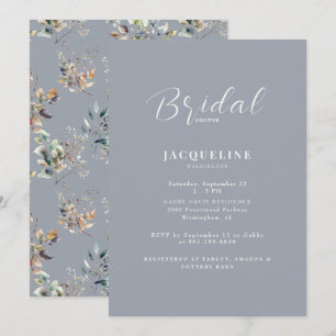 Elegant Dusty Blue Greenery Brautparty Einladung