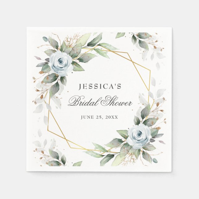 Elegant Dusty Blue Greenery Brautparty Paper Serviette (Vorderseite)