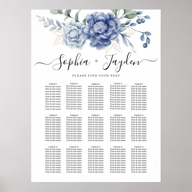 Elegant Dusty Blue Greenery Hochzeitsmaterial Poster (Vorne)