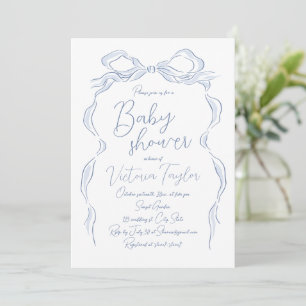 Elegant Dusty Blue Hand Drawn Bow Baby Shower Einladung