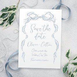 Elegant Dusty Blue Hand Drawn Bow Save the Date
