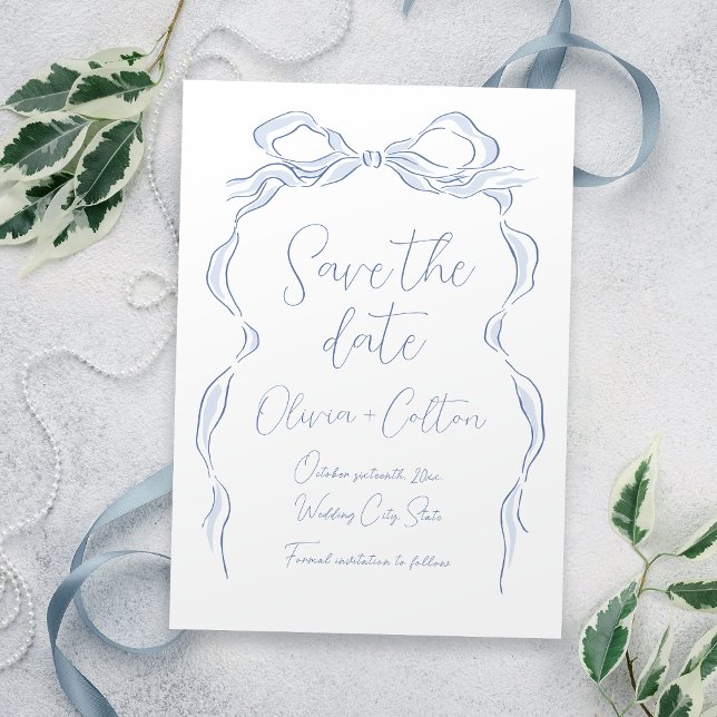 Elegant Dusty Blue Hand Drawn Bow Save the Date (Elegant Dusty Blue Hand Drawn Bow Save The Date)