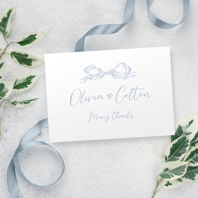 Elegant Dusty Blue Hand Drawn Bow Wedding Dankeskarte (Elegant Dusty Blue Hand Drawn Bow Wedding Thank You Card)