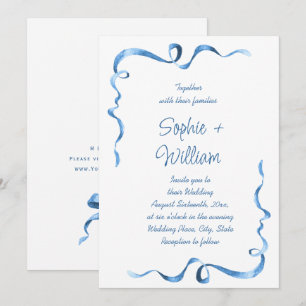 Elegant Dusty Blue Hand Drawn Bow Wedding Einladung
