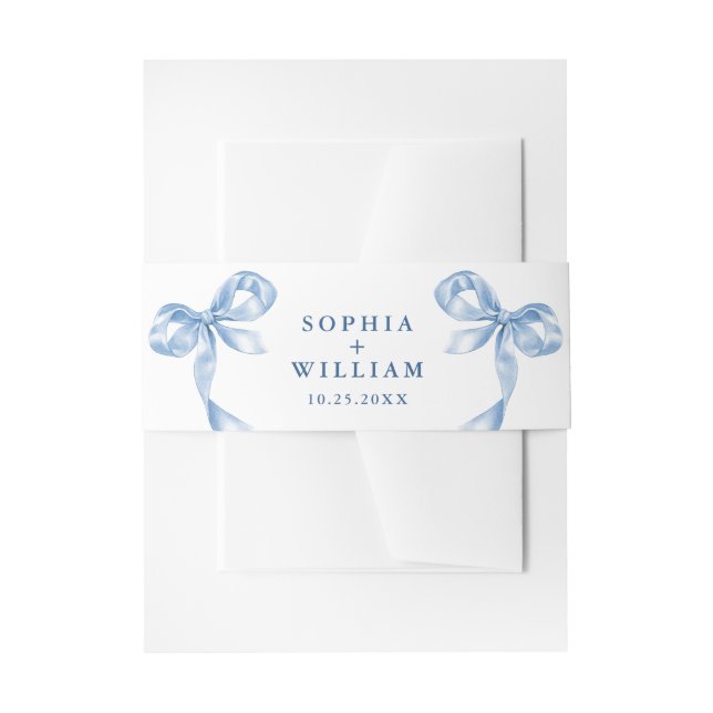 Elegant Dusty Blue Hand Drawn Bow Wedding Einladungsbanderole (Vorderseite Beispiel)