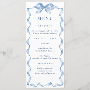 Elegant Dusty Blue Hand Drawn Bow Wedding Menükarte