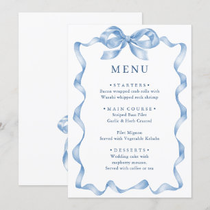 Elegant Dusty Blue Hand Drawn Bow Wedding Menükarte