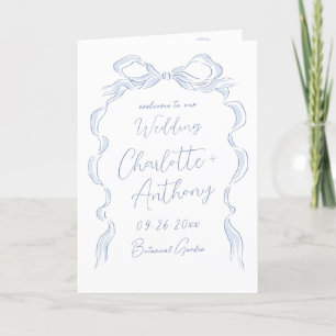 Elegant Dusty Blue Hand Drawn Bow Wedding Programm