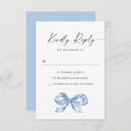 Elegant Dusty Blue Hand Drawn Bow Wedding RSVP Karte