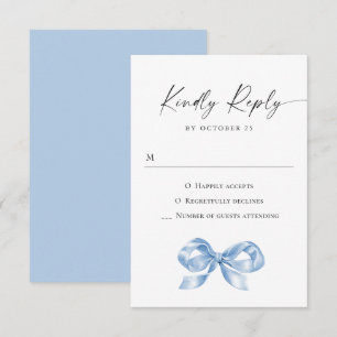 Elegant Dusty Blue Hand Drawn Bow Wedding RSVP Karte