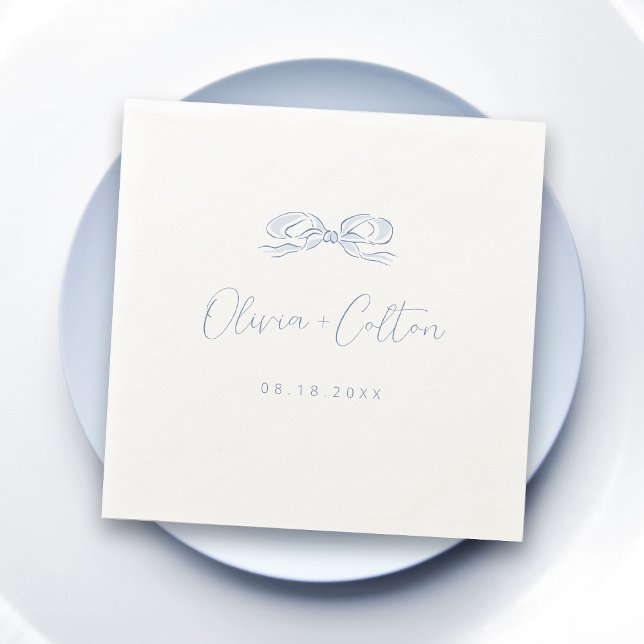 Elegant Dusty Blue Hand Drawn Bow Wedding Serviette (Elegant Dusty Blue Hand Drawn Bow Wedding Napkins)