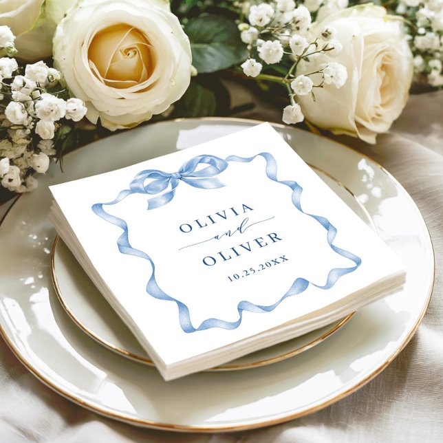 Elegant Dusty Blue Hand Drawn Bow Wedding Serviette (Von Creator hochgeladen)