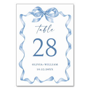 Elegant Dusty Blue Hand Drawn Bow Wedding Tischnummer