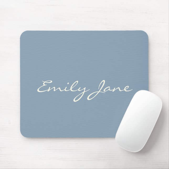 Elegant Dusty Blue Handwriting Script Name Custom Mousepad (Mit Mouse)