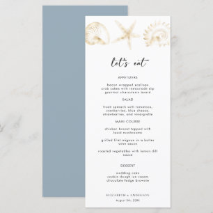 Elegant Dusty Blue Hochzeit in Urlaubsort Menükarte