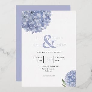 Elegant Dusty Blue Hydrangeas Floral Bouquets Foil Folieneinladung