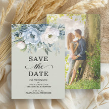 Elegant Dusty Blue Ivory Floral Sage Green Foto