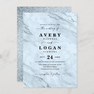 Elegant Dusty Blue Marble & Glitzer Wedding Einladung