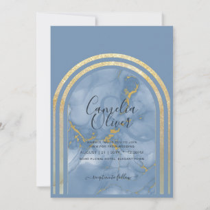 Elegant Dusty Blue Marble Gold Arch Wedding Invita Einladung
