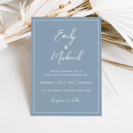 Elegant Dusty Blue Minimal Calligraphy Wedding Einladung