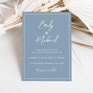 Elegant Dusty Blue Minimal Calligraphy Wedding Einladung