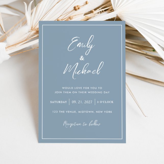Elegant Dusty Blue Minimal Calligraphy Wedding Einladung (Von Creator hochgeladen)