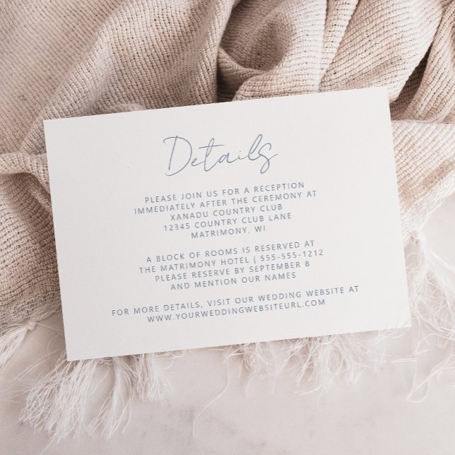 Elegant Dusty Blue Minimal Script Wedding Begleitkarte (Von Creator hochgeladen)