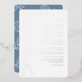 Elegant Dusty Blue Minimal Silver Leaf Wedding Folieneinladung