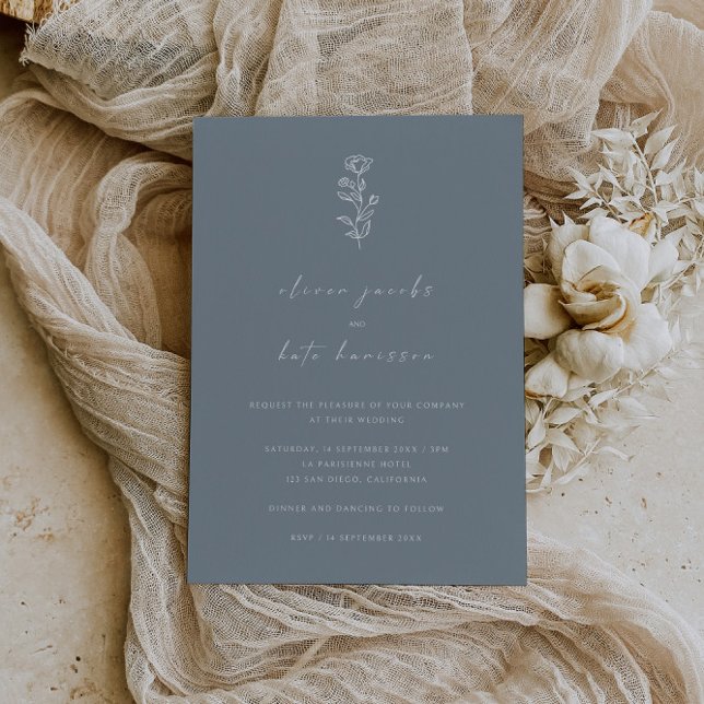 Elegant Dusty Blue Minimal Wedding Einladung (Von Creator hochgeladen)