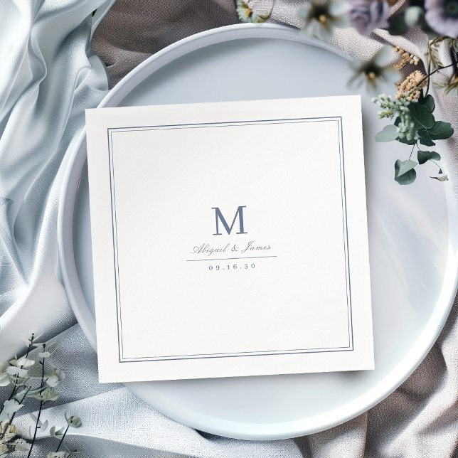 Elegant dusty blue minimalist monogram serviette (Elegant dusty blue minimalist monogram napkins)