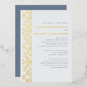 Elegant Dusty Blue Minimalistisch Classic Filigree Folieneinladung
