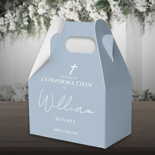 Elegant Dusty Blue Minimalistisch Confirmation Geschenkschachtel (Elegant Dusty Blue Minimalist Confirmation Favor Boxes)