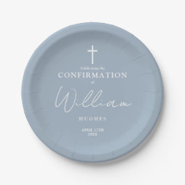 Elegant Dusty Blue Minimalistisch Confirmation Pappteller
