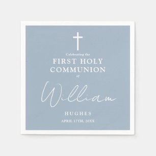 Elegant Dusty Blue Minimalistisch First Holy Commu Serviette