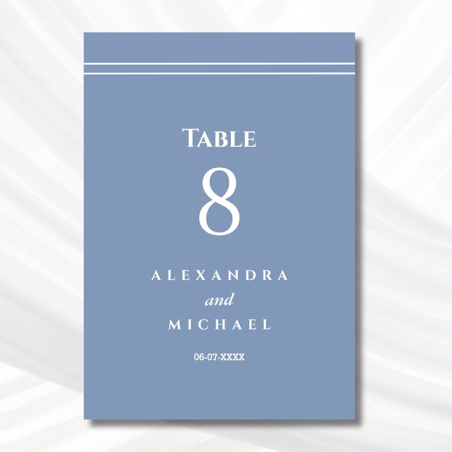 Elegant Dusty Blue Minimalistisch Modern Wedding Tischnummer (Von Creator hochgeladen)