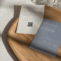 Elegant Dusty Blue Minimalistisch QR Code Boho Wed