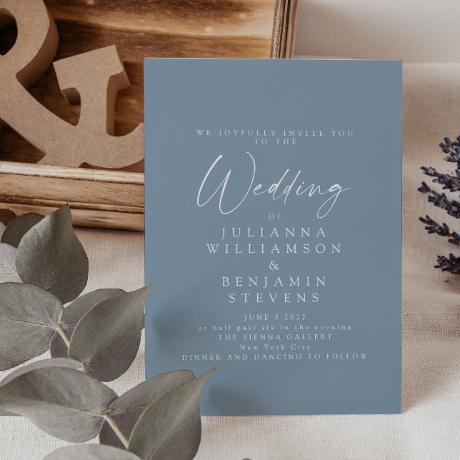 Elegant Dusty Blue Minimalistisch Script Wedding Einladung (Von Creator hochgeladen)