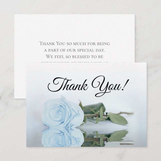 Elegant Dusty Blue Mirrored Rose Simple Wedding Dankeskarte (Vorne/Hinten)