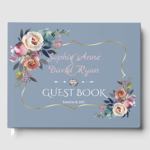 Elegant Dusty Blue Misty Rose Gold Wedding Gästebuch