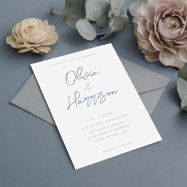 Elegant Dusty Blue Modern Calligraphy Wedding Einladung (Von Creator hochgeladen)